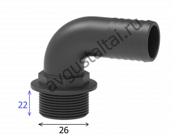 Фитинг 3/4 угловой,вх. Ш, вых. ёлочка d25 Tecomec